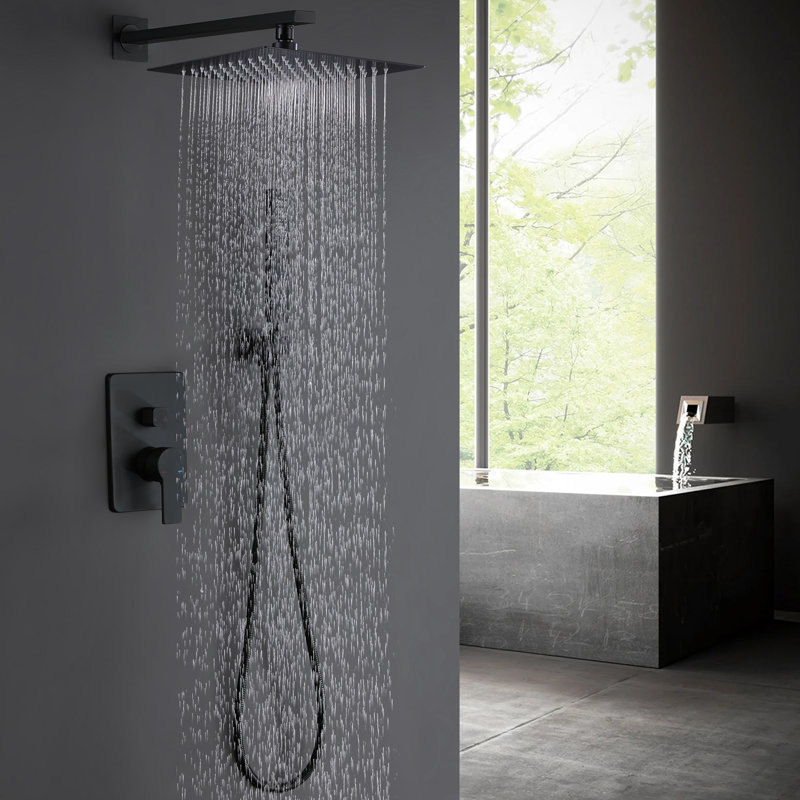Pressure-Balanced Complete Shower System with Rough-in Valve Rain Shower Heads, Matte Black