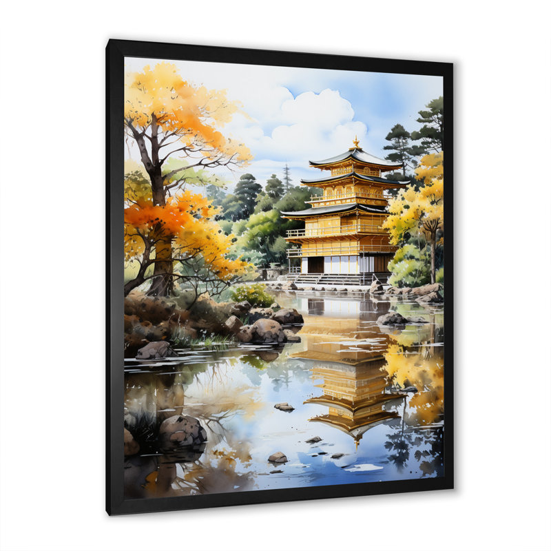 Madelayne Japon Art Golden Pavilion I, H 44 po x l 34 po x P 1,5 po, Cadre photo noir