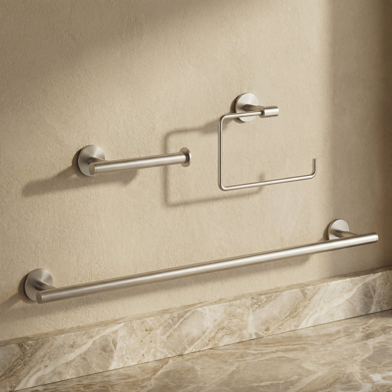VIGO Elan 3-Piece Brushed Nickel Bathroom Hardware Set with 24-in Towel Bar, Toilet Paper Holder and Hand Towel Holder