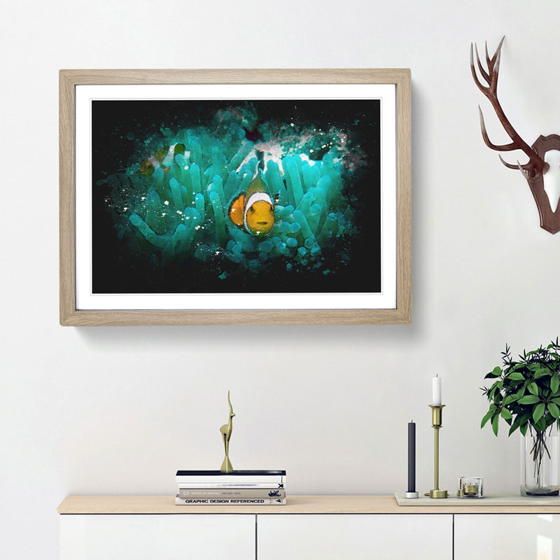 Clownfish and Sea Anemone Abstract - Framed Print, Oak Framed, 62cm H x 87cm W x 2cm D