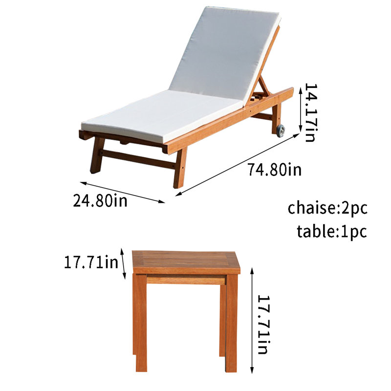 Jewelean Outdoor Wood Chaise Lounge Set with Table , Cushion Included