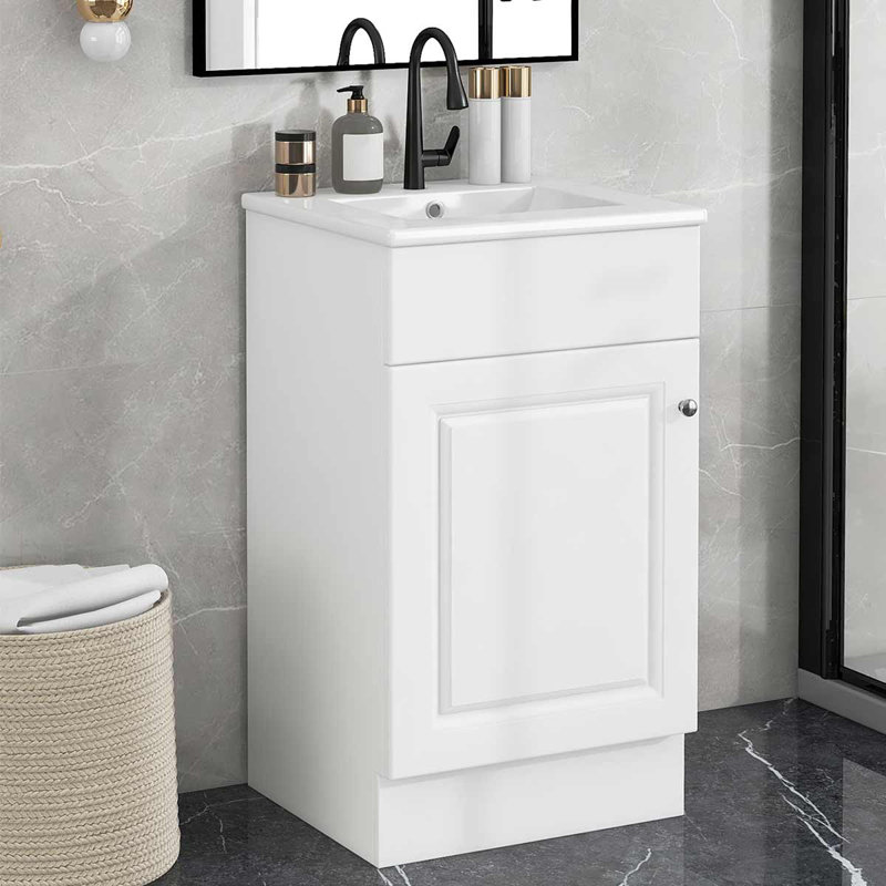 Meuble-lavabo 18 po avec meuble-lavabo en céramique et tablette réglable, Blanc