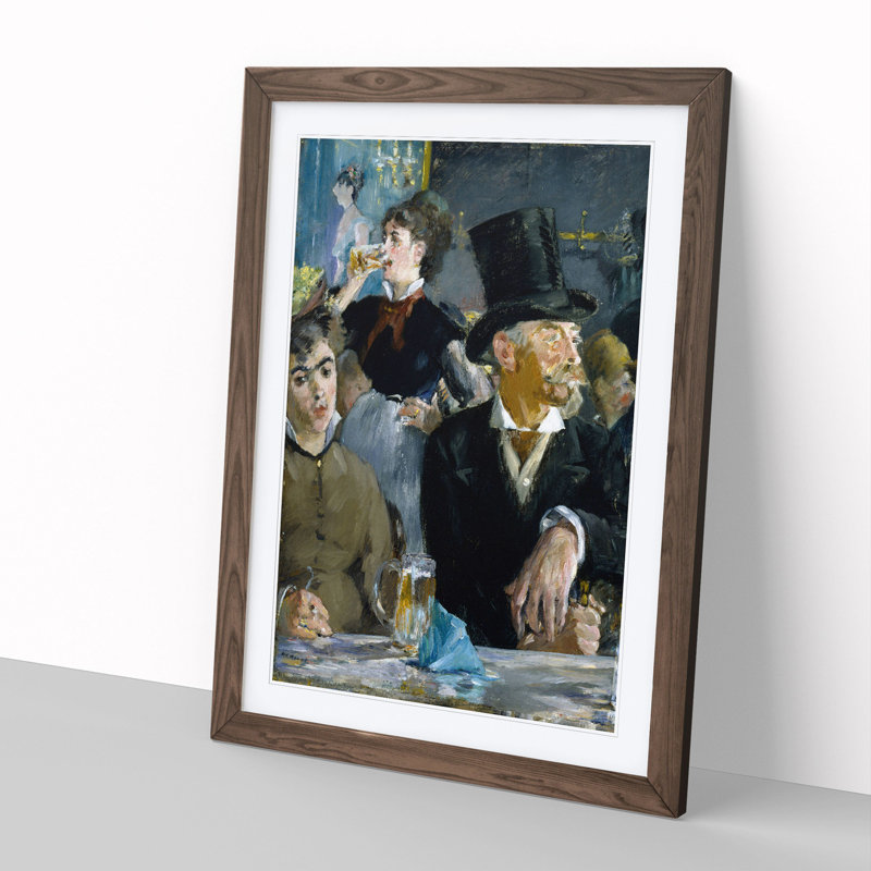 At the Cafe by Edouard Manet - Picture Frame Painting, 90cm H x 65cm W x 2cm D, Walnut