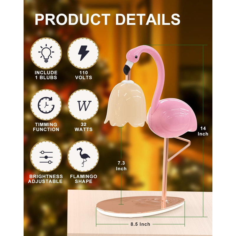 Fragrance Candle Warmer Flamingo Lamp With Timer, Dimmable, Halogen, Polished, (Pink)