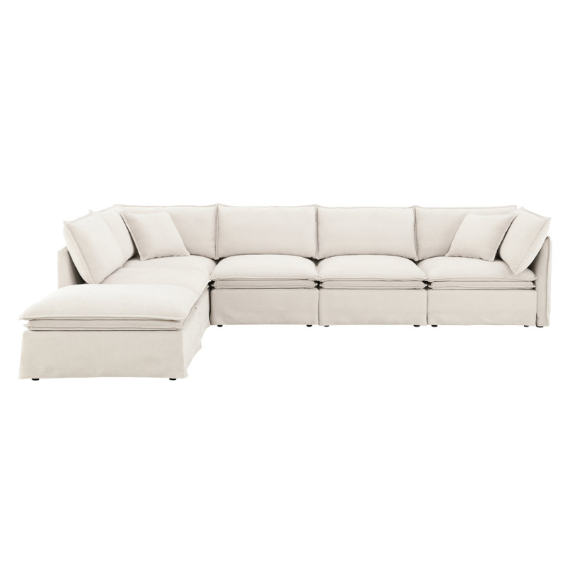 125.5'' Modular Sectional Sofa With Movable Ottoman,6-Seat L Pholstered Indoor Furniture, Wide Seat ,Free Combination, Oversized Chenille Sofa For Living Room & Apartment