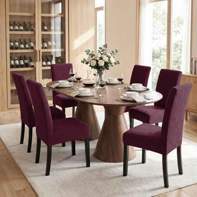 Ensemble de 6 housses extensibles en spandex pour chaises de salle à manger, bourgogne