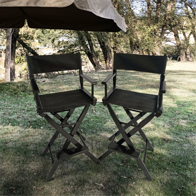 Black Foldable Chair  2Pcs . Construction. Canvas. Adult Suitable. 176Lbs Load Capacity. Easy To Fold Director Chairs Of 2, Black, Capacity, Solid Wood Frame, Breathable And Clean Canvas