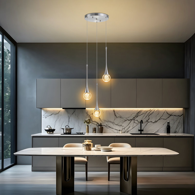 Luminaire suspendu grappe 3 lumières DEL 4500K, Nickel, 3000K