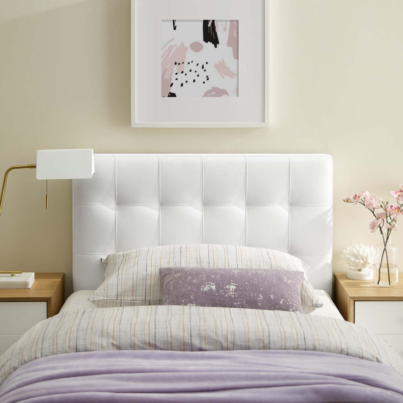 Tête de lit tapissier en vinyle Lily, Simple, Blanc
