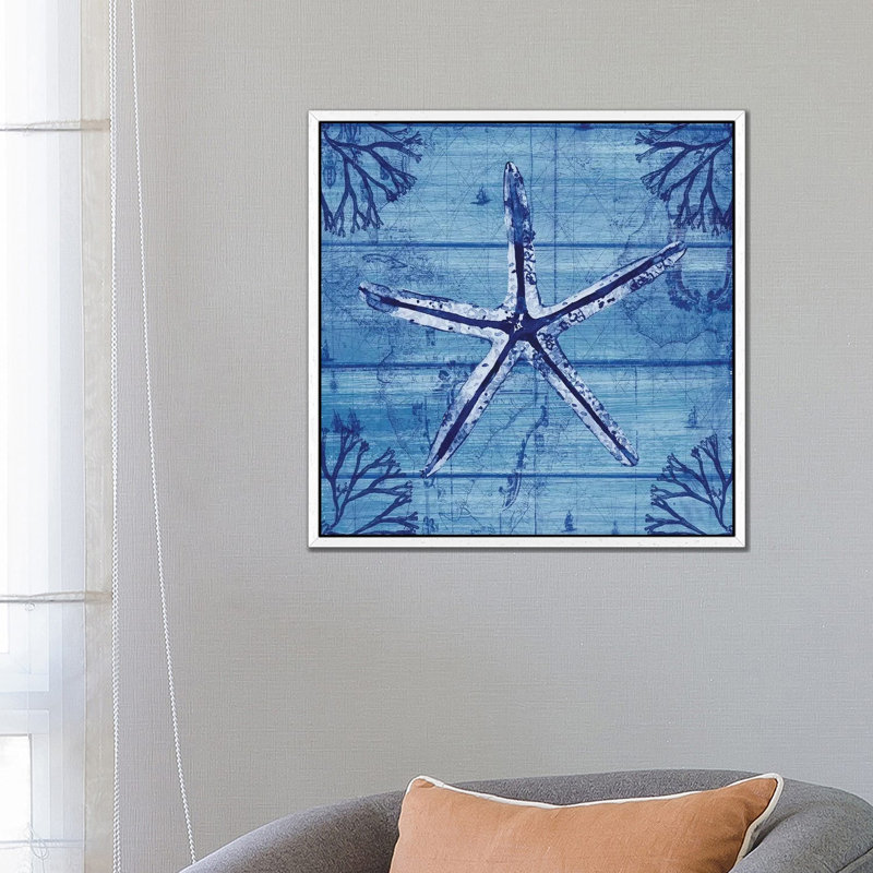 Indigo Starfish by Susan Jill - Print on Canvas, White Floater Framed, 66.04cm H x 66.04cm W x 3.81cm D