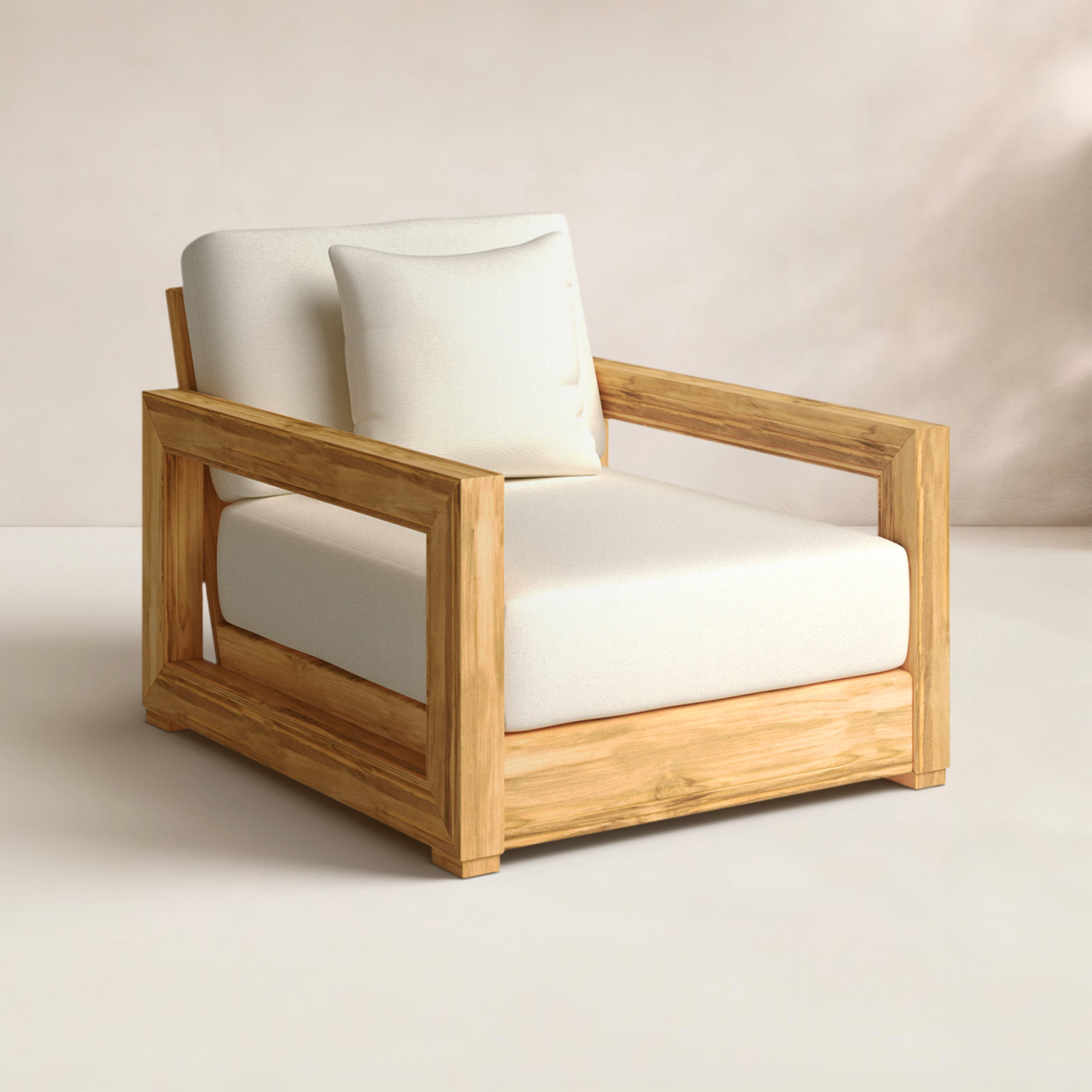 Melrose Teak Outdoor Lounge Chair, Beige