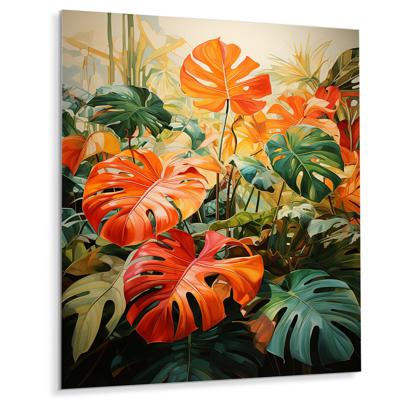 Décoration murale orange en métal tropical vert I - Tropical, H 32 po x l 16 po x P 1 po