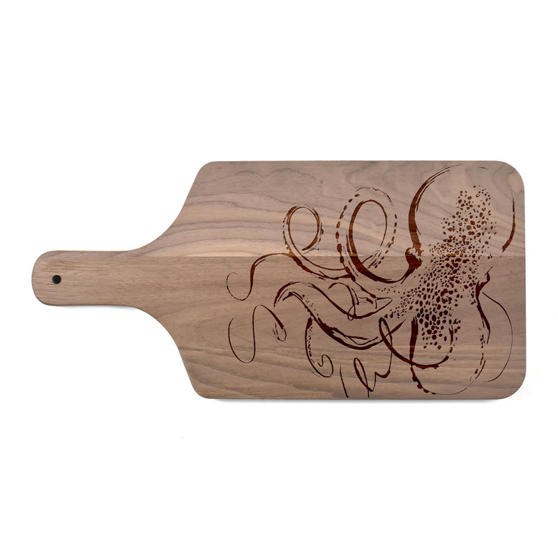 Sketched Octopus Cutting Board, Walnut