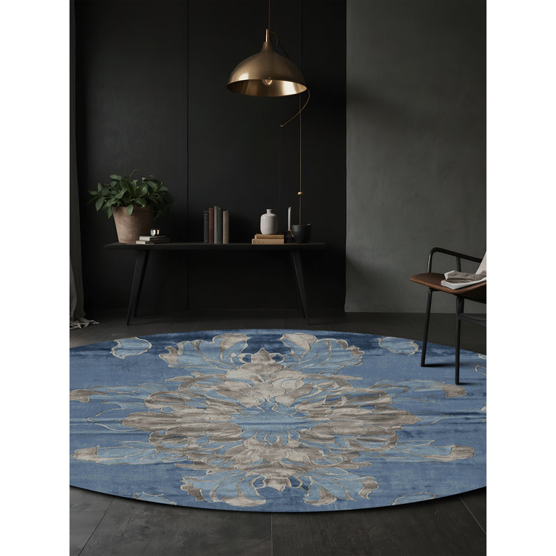 Machine Washable Gray Area Rug, Round 3'
