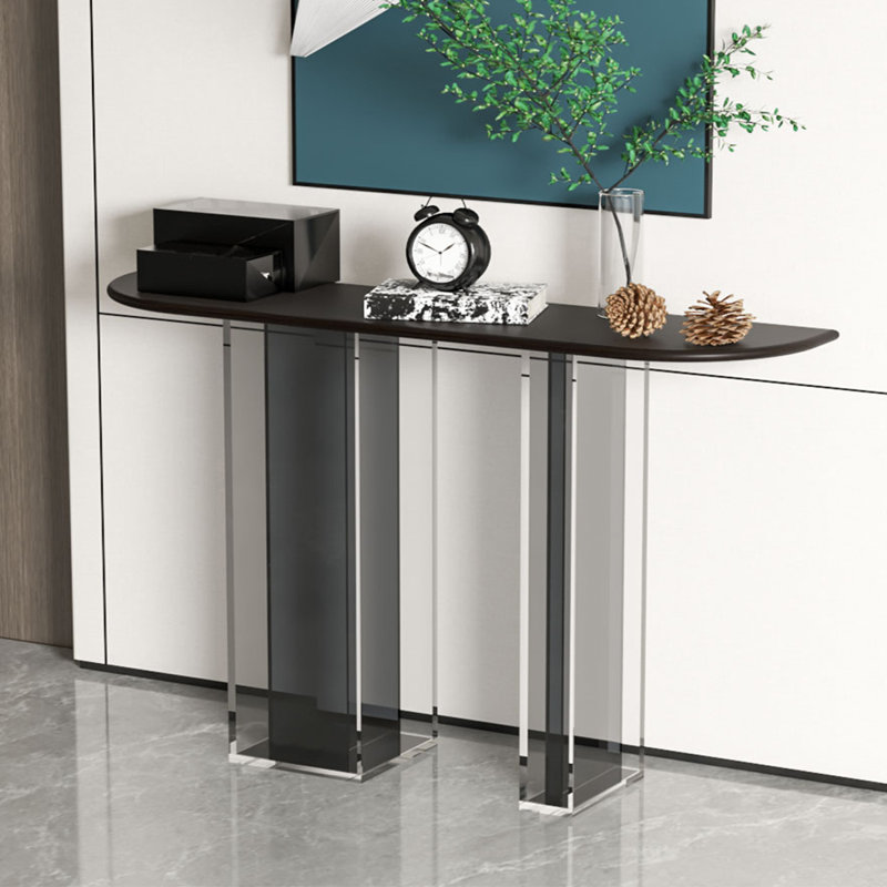 Console simple en bois massif et acrylique, Noir/transparent, H 31,5 po x l 55,12 po x P 11,81 po