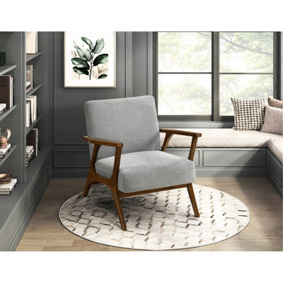 Fauteuil contemporain revêtu de chenille gris, structure en bois d'hévéa massif, finition châtaignier, tissu d'appoint en châtaignier d'une capacité de 300 lb, pour les espaces de vie