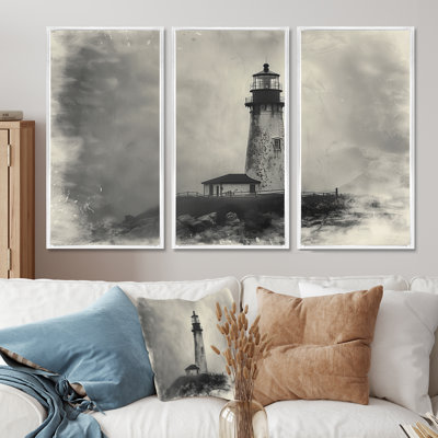 Phare rétro rétro brouillard d'hiver - ensemble de reproductions d'art mural phares