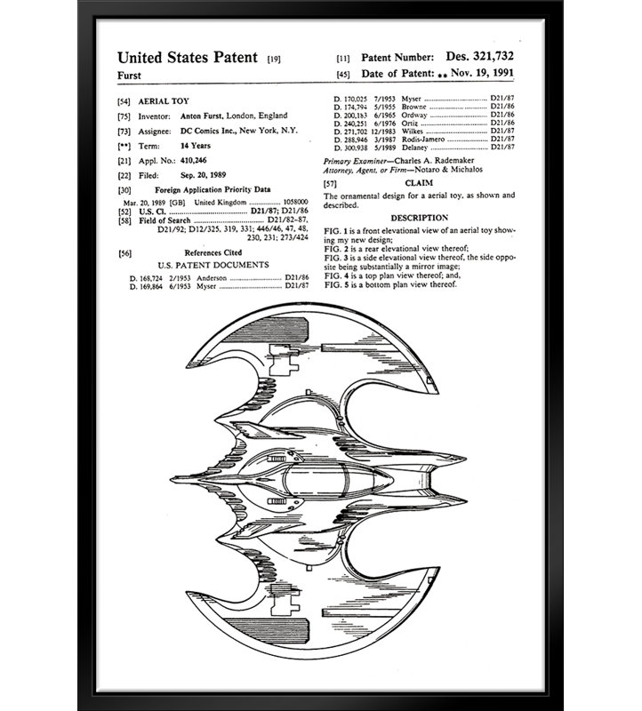 Vue de côté de Batwing - vue flottante sur toile, L 11 po x H 14 po