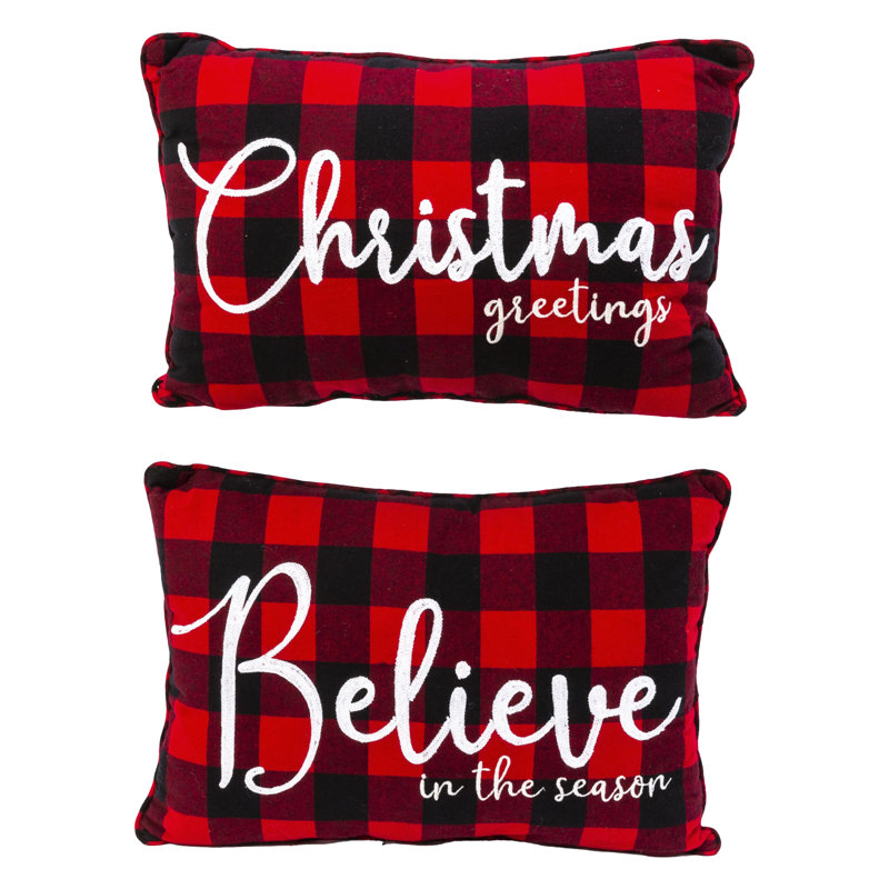 Buffalo Plaid Red and Black Embroidered Holiday Pillow Set