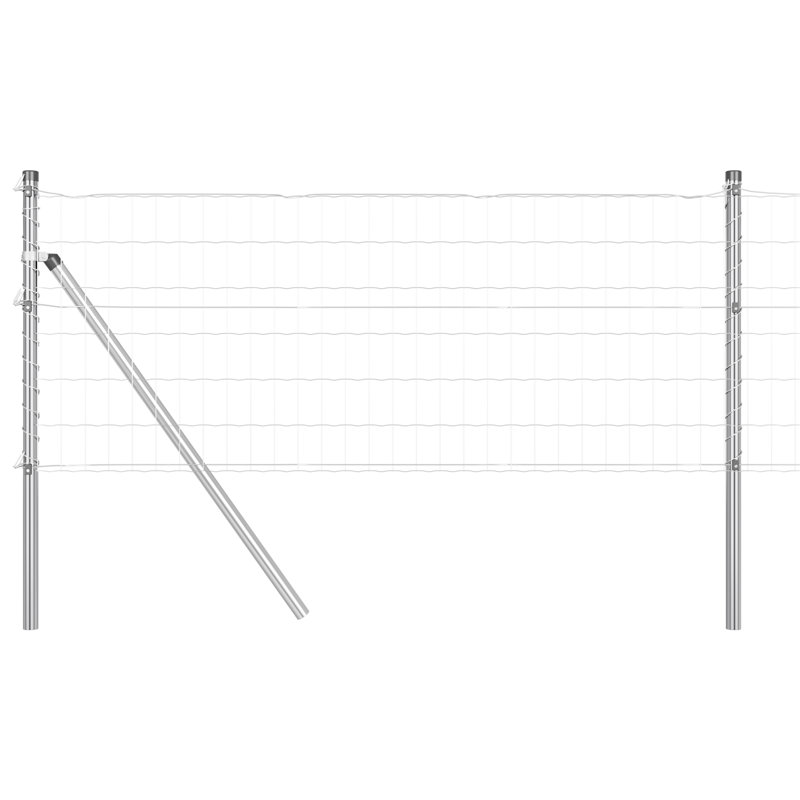 Euro Fence With 7 Posts Galvanised Steel, Silver, 60cm H x 5000cm W