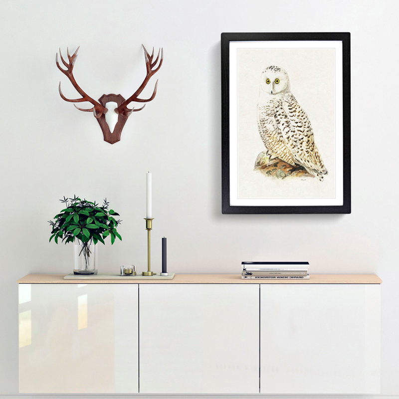 Snowy Owl by Von Wright - Picture Frame Painting Print, 36cm H x 27cm W x 2cm D, Black Framed