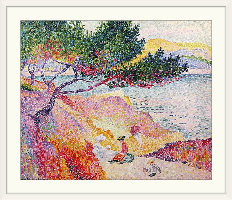« la plage de saint-clair » par henri edmond, H 32 po x l 38 po x P 1 po, Cadre blanc