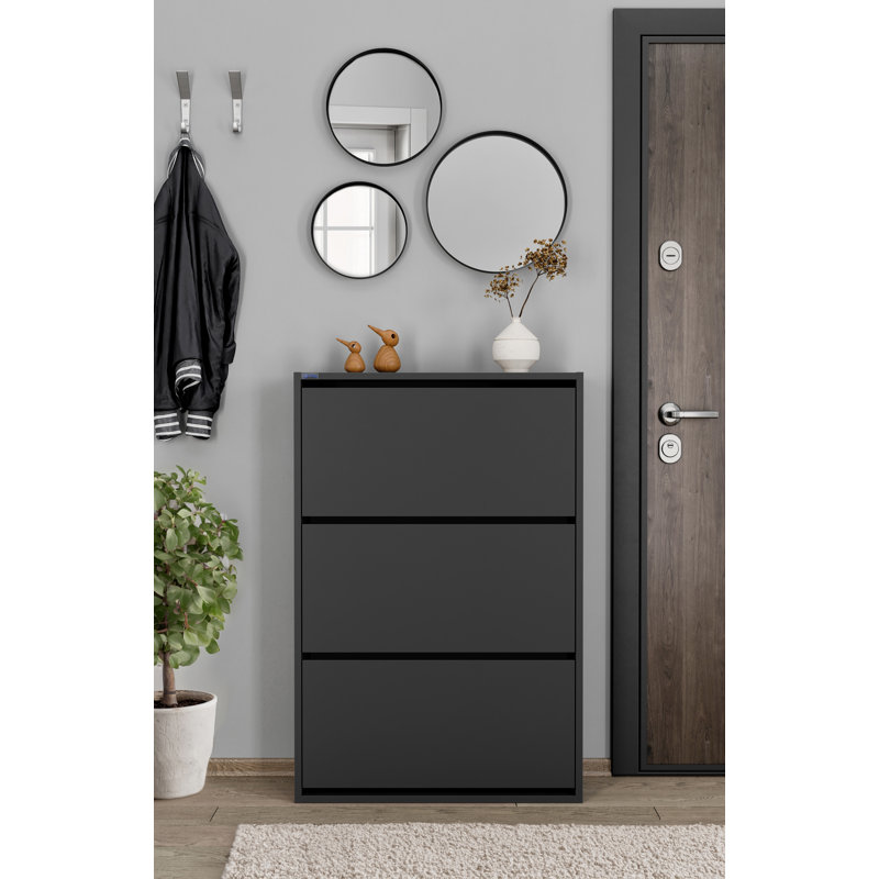 3-Tier Wooden Shoe Cabinet, Black