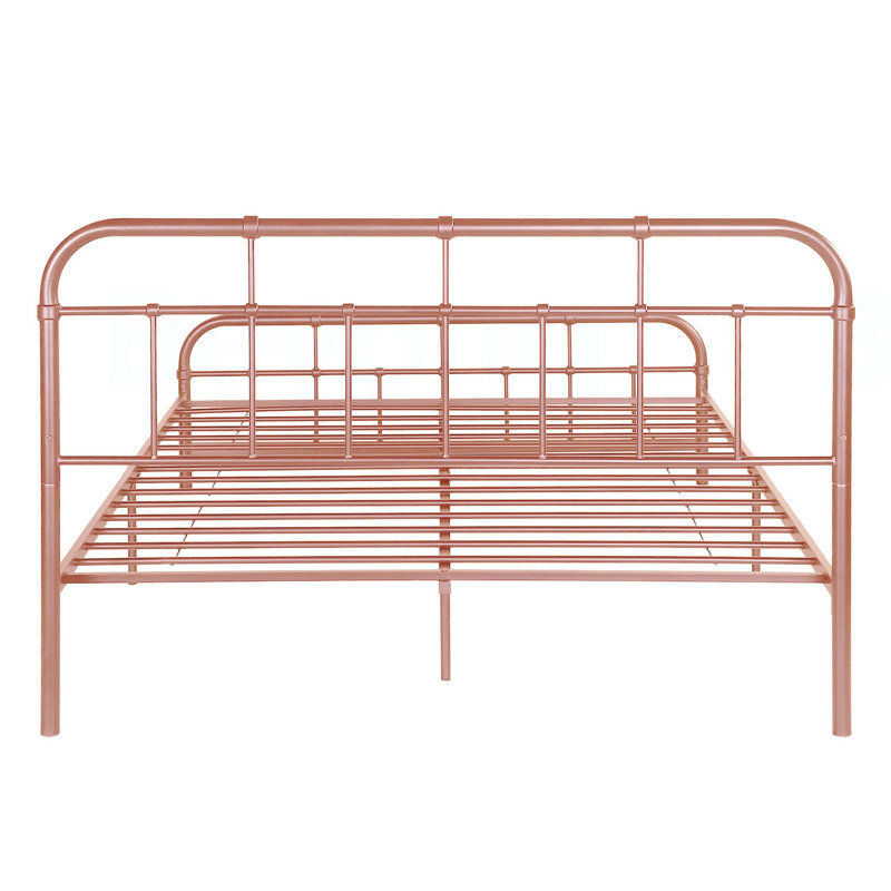 Full Size Metal Bed with Rounded Corner Headboard and Footboard, for a Cozy and Stylish Bedroom, Full, Pink