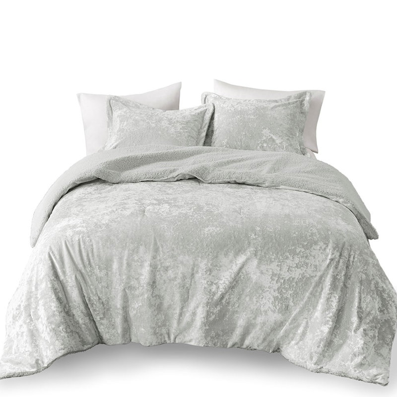 Édredon gris avec velours finement écrasé et motif charmant pour lit double / grand