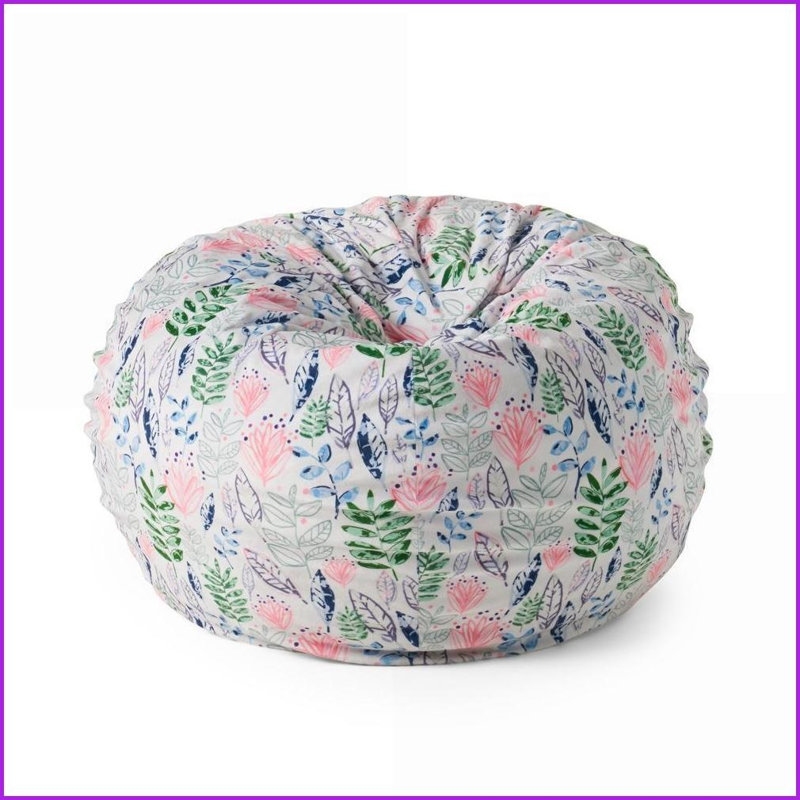 Barcadera 3-Foot Round Bean Bag Chair, Leaf Print | Multicolor | Fabric