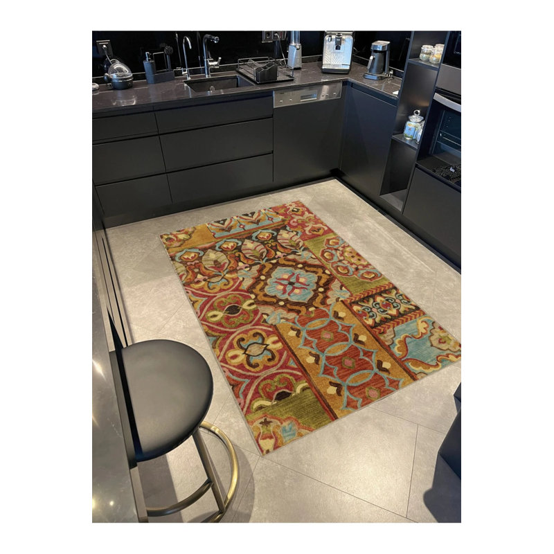 Multicoloured Mixed Motif Ethnic Figure Patterned Vintage Decorative Carpet, Rectangle 2'4" x 4'