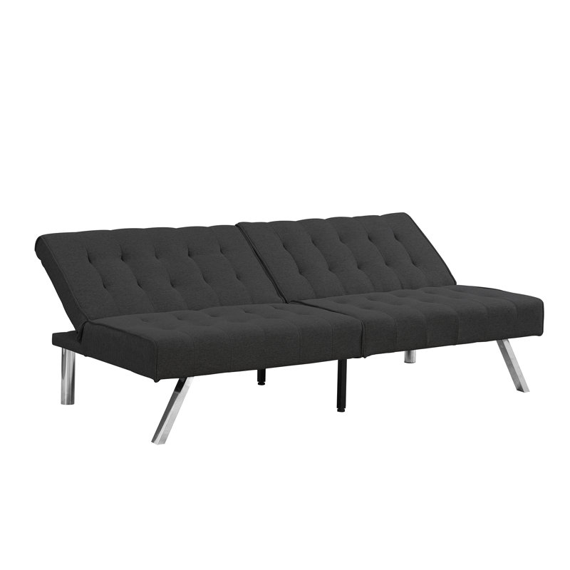 Wood Frame Stainless Leg Futon Sofa bed Convertible Futon Foldable Sofa, Black Fabric