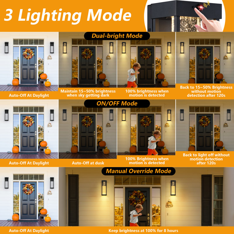 15" Crystal LED Outdoor Wall Sconce with Motion Sensor & Dusk to Dawn Function , 15" H x 5.2" W x 4.9" D