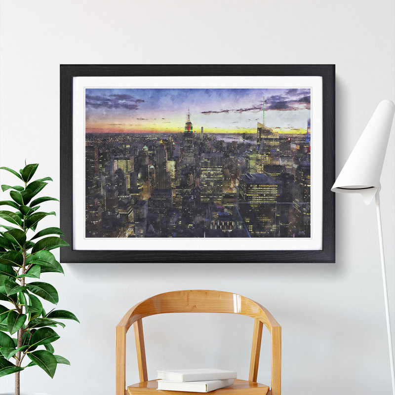 New York Skyline Vol.1 - Picture Frame Graphic Art, 36cm H x 48cm W x 2cm D, Black Framed