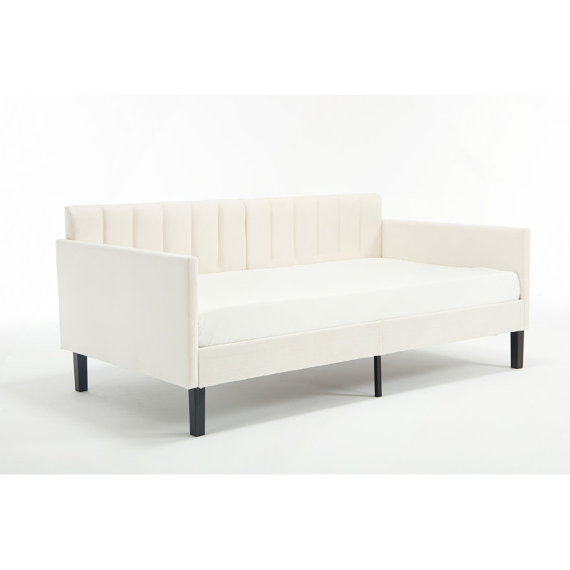 Velvet Upholstered Daybed, Ribbed Tufted Backrest, Daybed, Richly Hued Foam Comfort