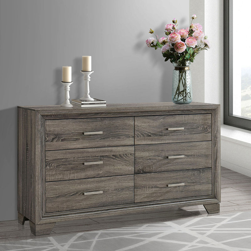 Commode 6 tiroirs en chêne brun