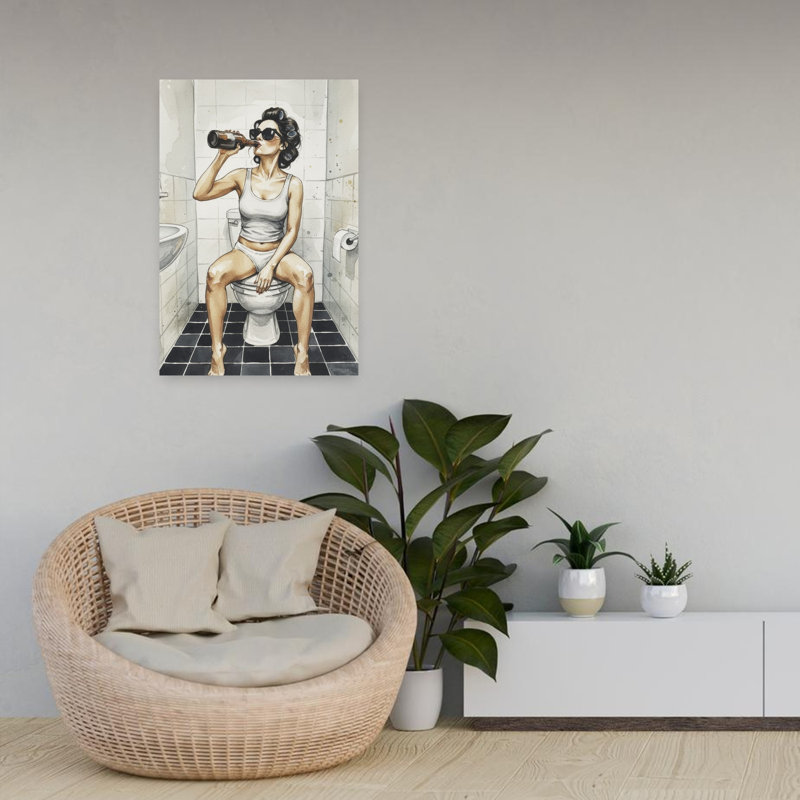 «Bathroom Bathroom Beer Break», art mural rétro, H 24 po x l 16 po