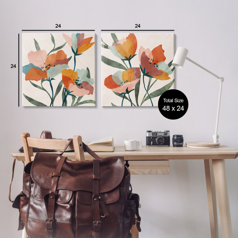 «Summer Bouquet Modern Abstract» par Nina Blue - ensemble de 2 peintures sur toile tendue, H 24 po x l 48 po x P 1,5 po