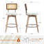Tabouret de comptoir pivotant de style moderne Mid-Century de 26,2 po Anandi avec dossier en rotin de canne et structure en bois massif-131199526