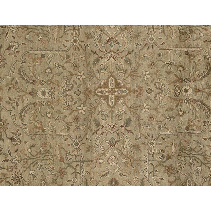 Tapis vert olive et doré noué à la main de haute qualité