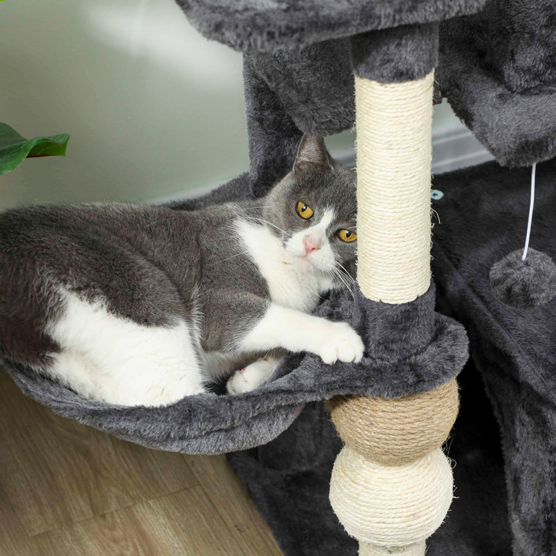 Tour pour chat à plusieurs niveaux, arbre à chat avec 2 condos et hamac, gris foncé