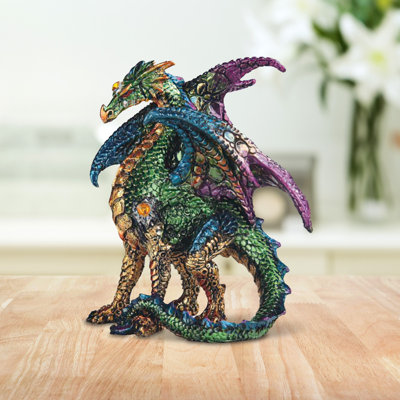 4.75"W Green Dragon with Purple/Blue Wings Figurine