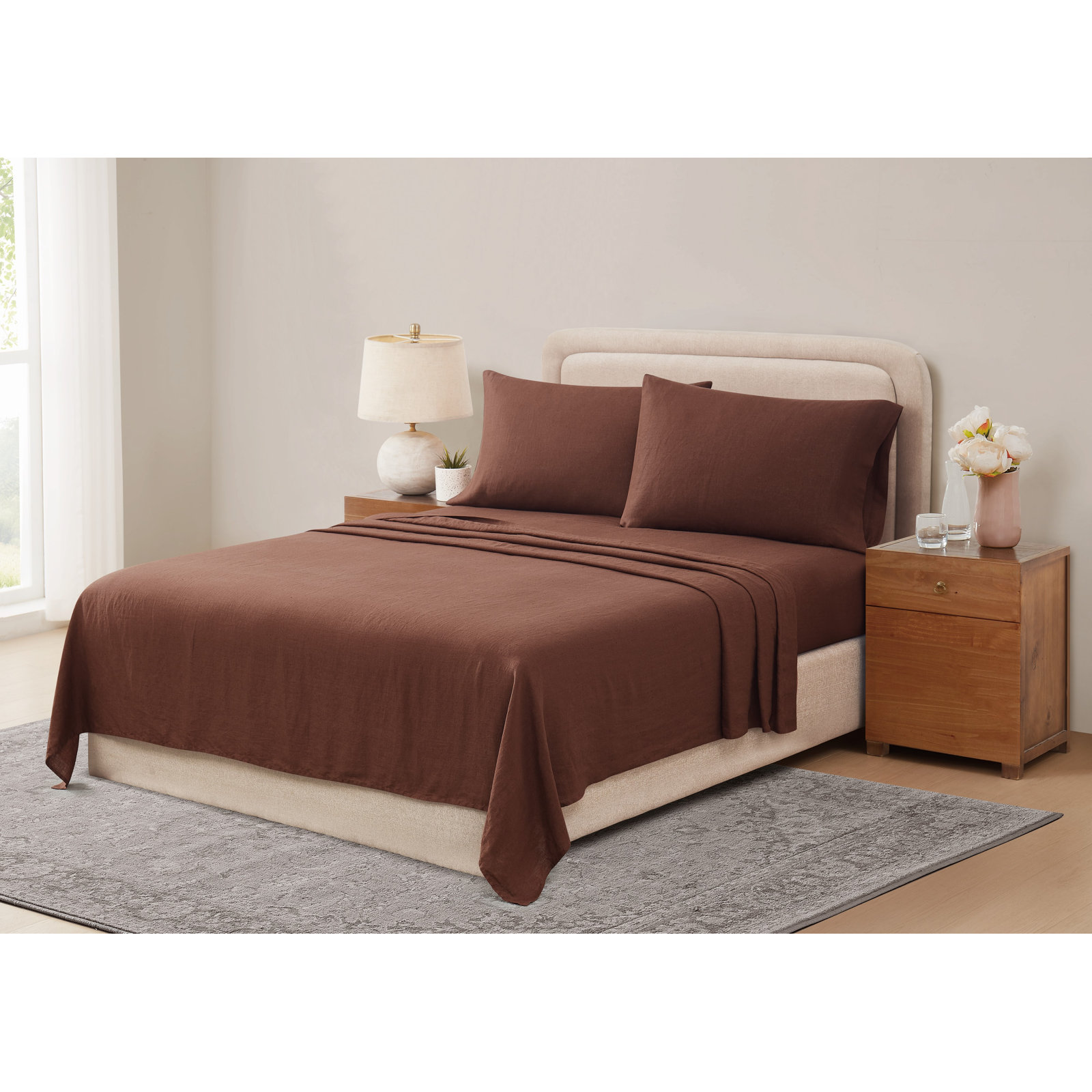 Nena Linen Sheet Set, Full / Queen, Brown