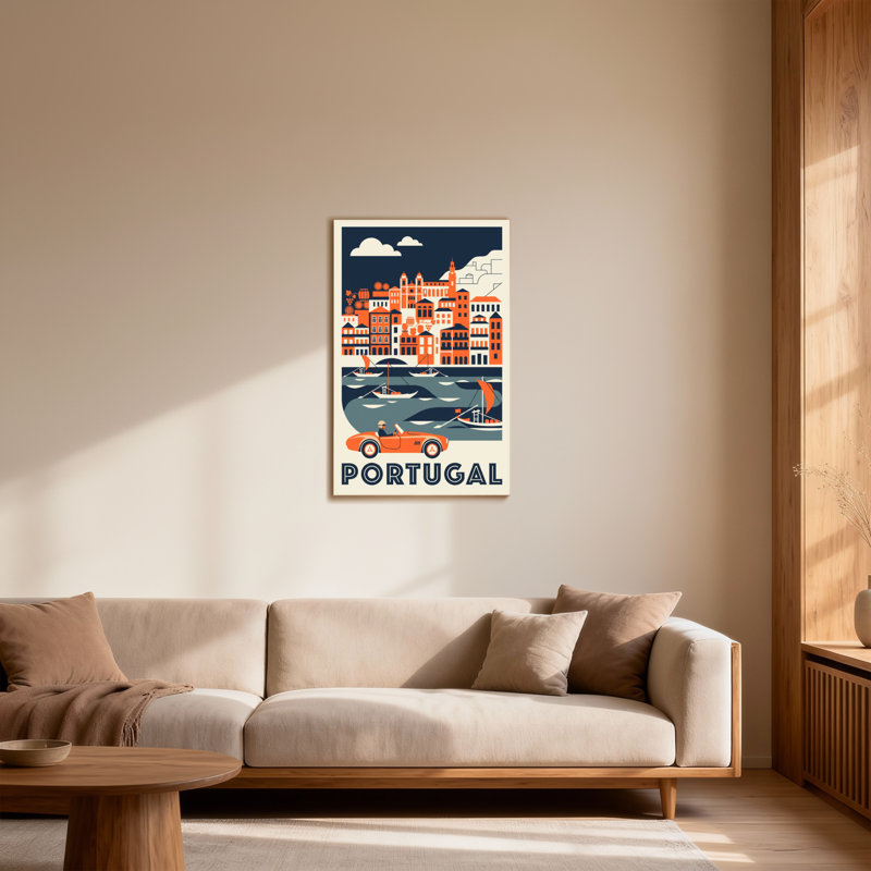 Paysages urbains et urbains avec bateaux et voiture, H 30 po x l 20 po