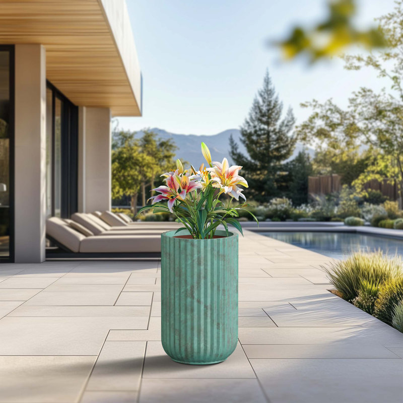 Grand pot / pot rond en béton avec trous de drainage, H 17,72 po x l 11,02 po x P 11,02 po
