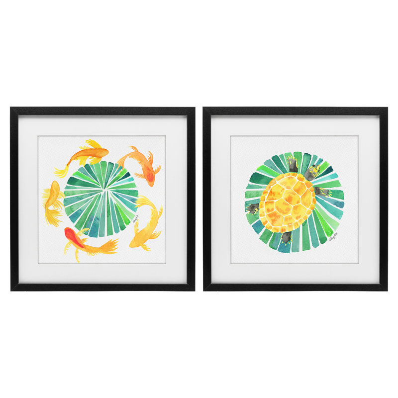 Ensemble de 2 reproductions encadrées sous verre, "Orbital Aquatic Creatures", par Hillary Holt, 13 x 13