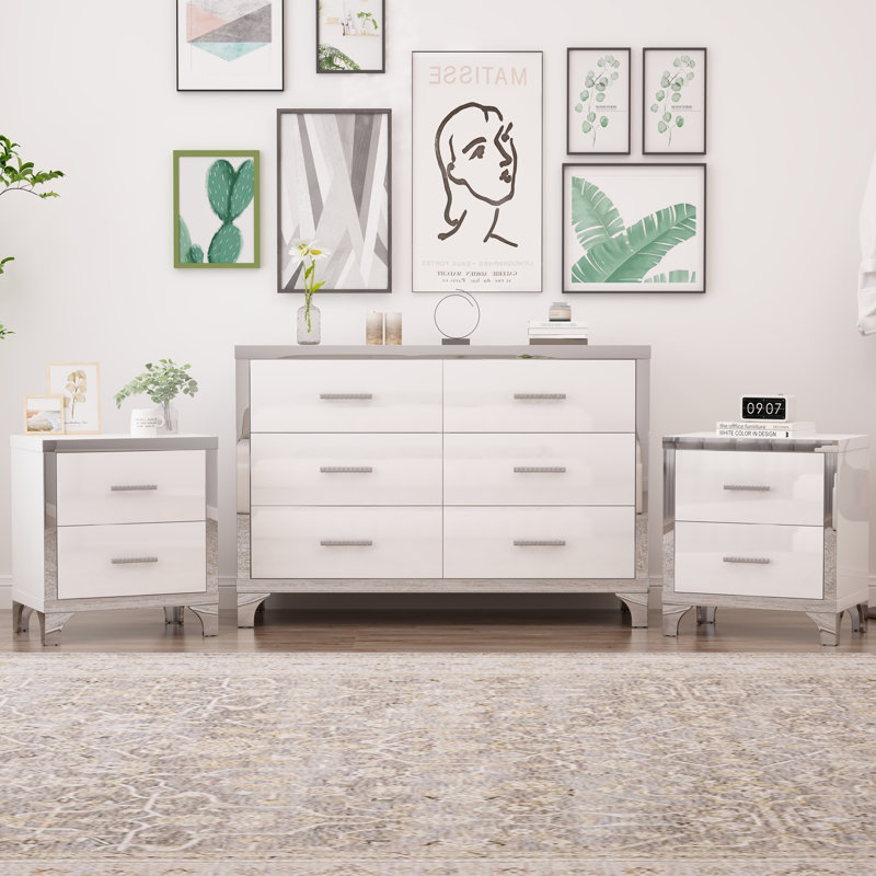 3-Piece Bedroom Set,  One Dresser And Two Nightstands, White