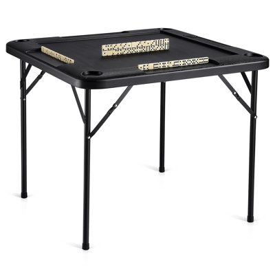 Mahjong Table 4 Player Folding Card Table & 4 Cup Holders Chip Trays Black