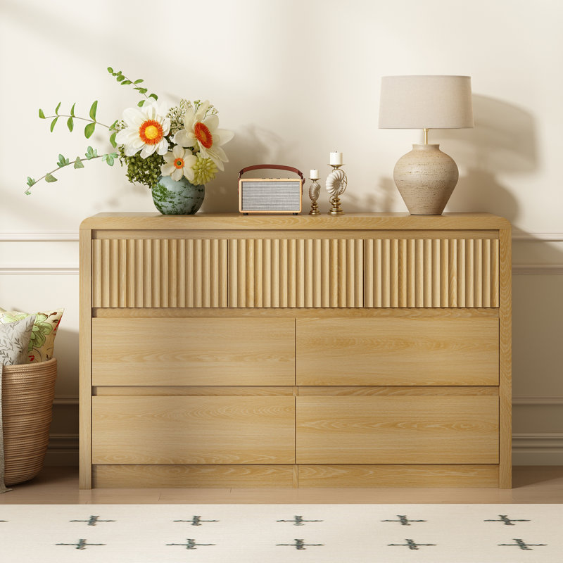 Commode moderne à 7 tiroirs de 50 po pour la chambre à coucher, commode en bois, meuble télé pour le salon, Beige