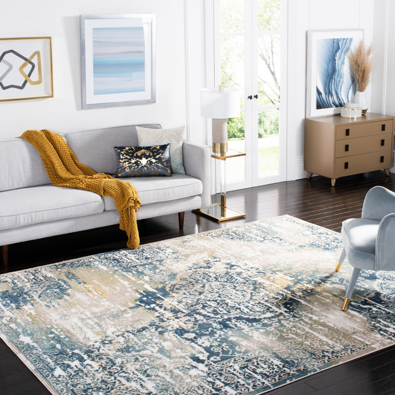 Tapis oriental bleu marine Dip, Rectangle 8 pi x 10 pi